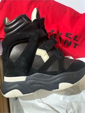 Isabel Marant Black and Cream High-Top Wedge Sneakers